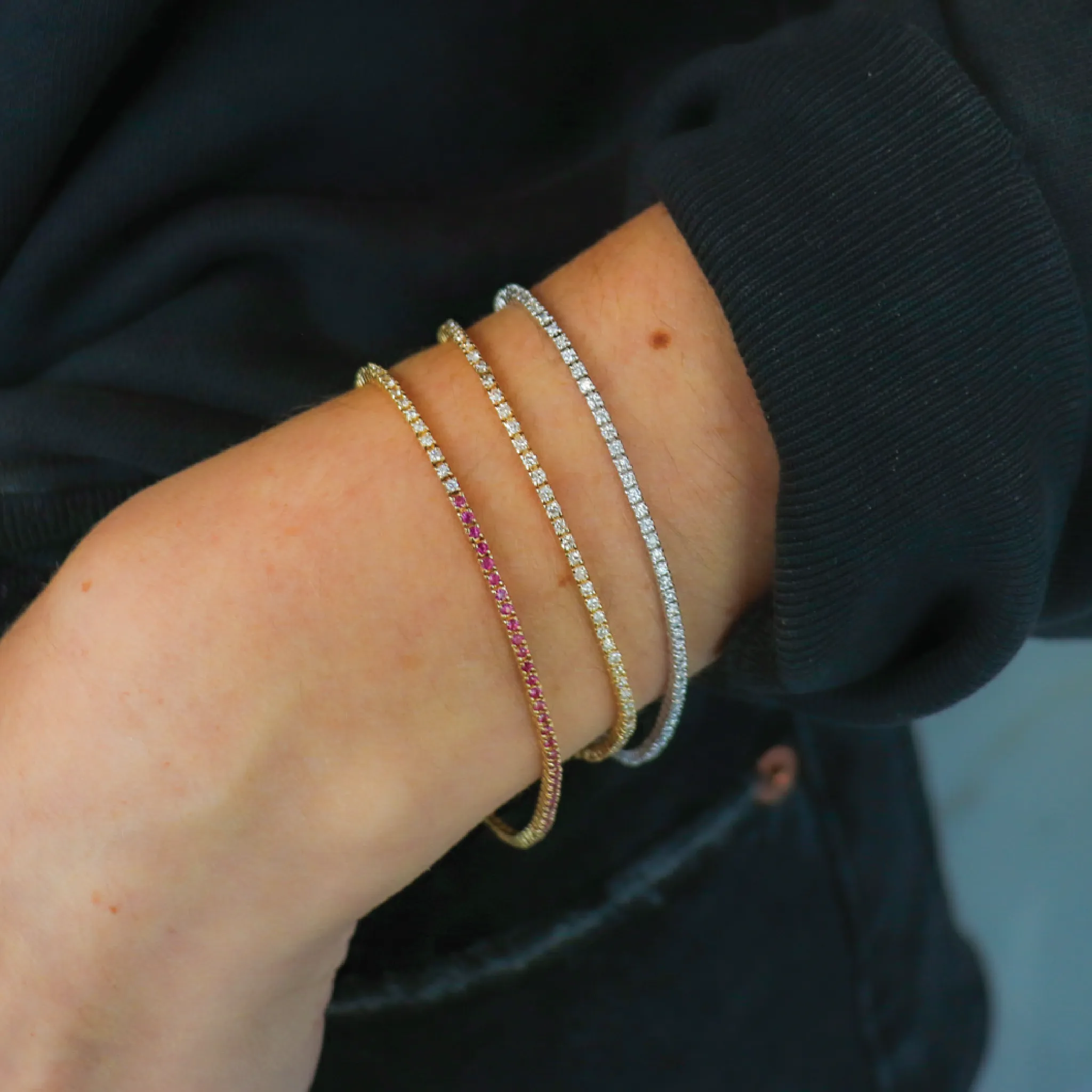 Half Diamond & Pink Sapphire Whisper Tennis Bracelet