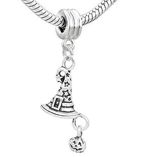 Halloween Witch Hat with Pumpkin European Bead Compatible for Most European Snake Chain Bracelet