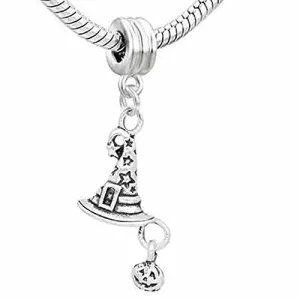 Halloween Witch Hat with Pumpkin European Bead Compatible for Most European Snake Chain Bracelet