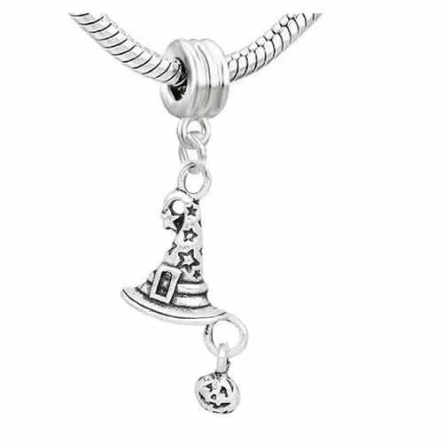 Halloween Witch Hat with Pumpkin European Bead Compatible for Most European Snake Chain Bracelet