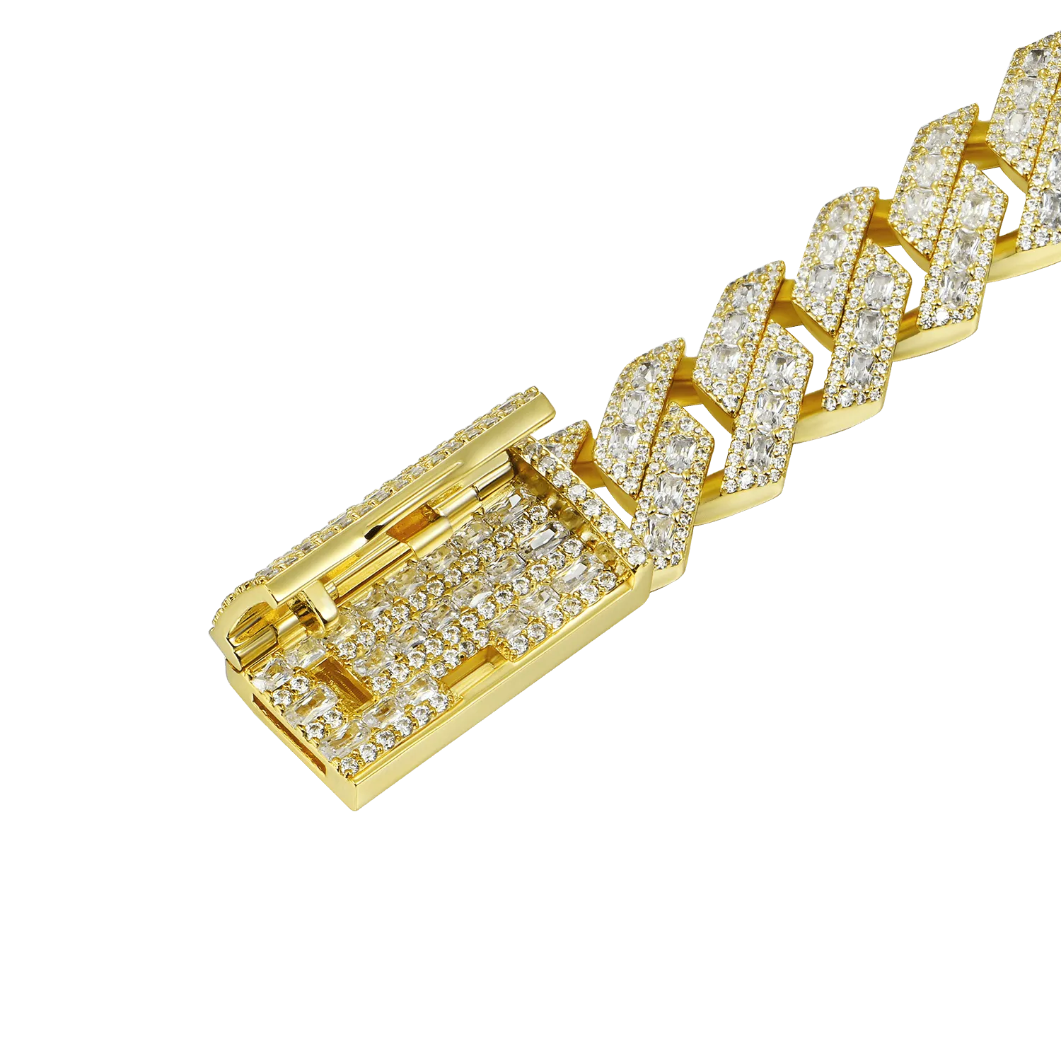 Halo Emerald Cut Prong Cuban Link Bracelet