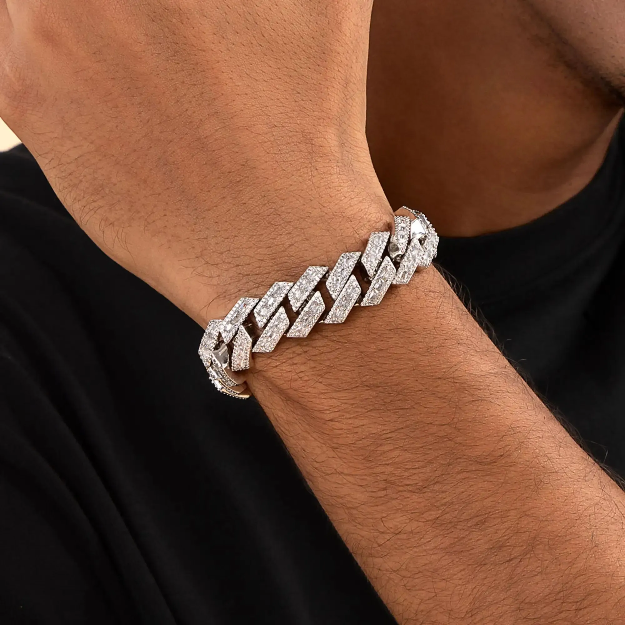 Halo Emerald Cut Prong Cuban Link Bracelet