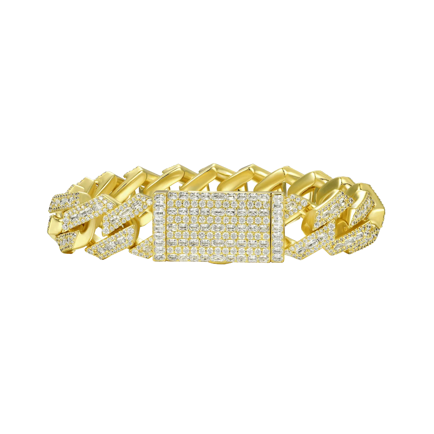 Halo Emerald Cut Prong Cuban Link Bracelet