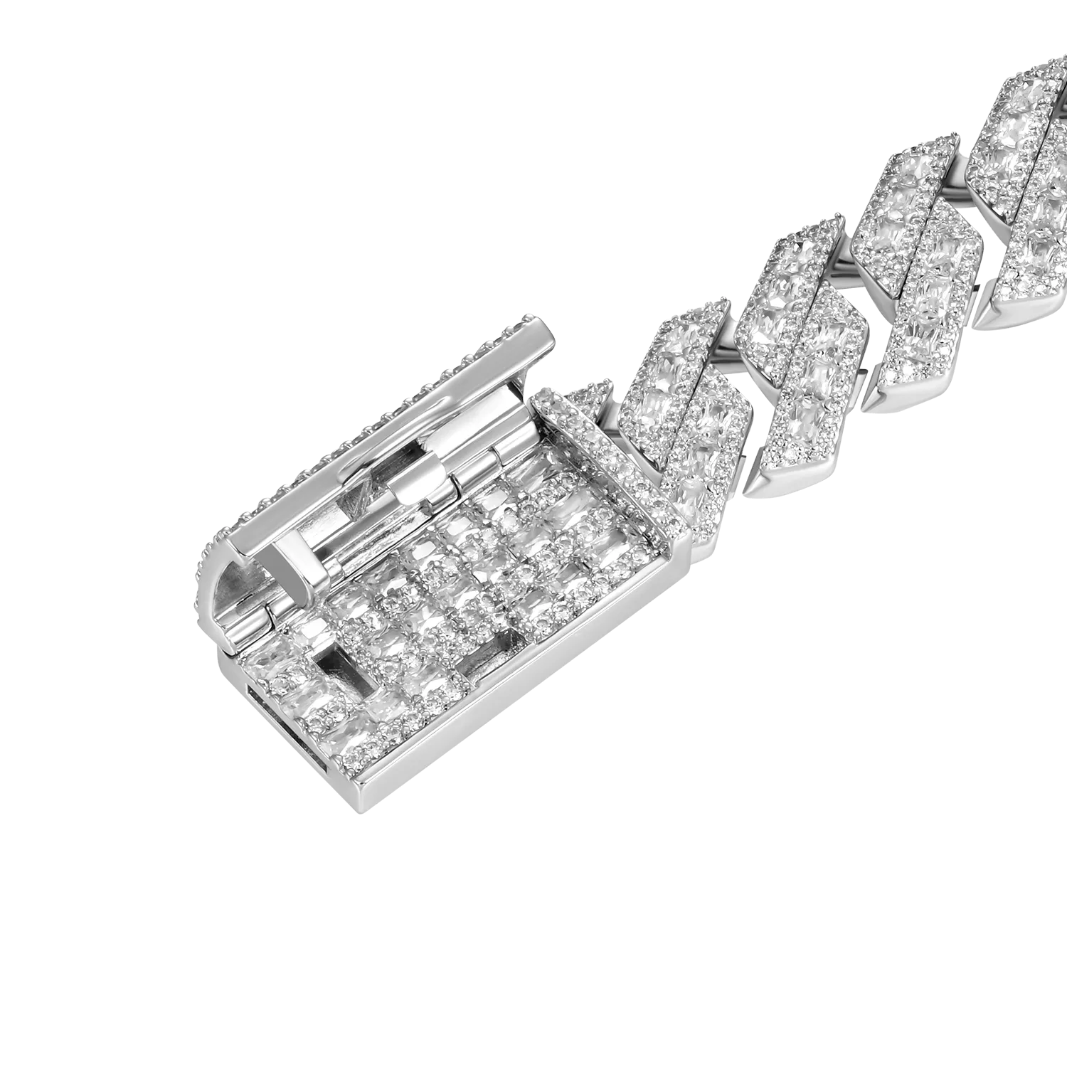 Halo Emerald Cut Prong Cuban Link Bracelet