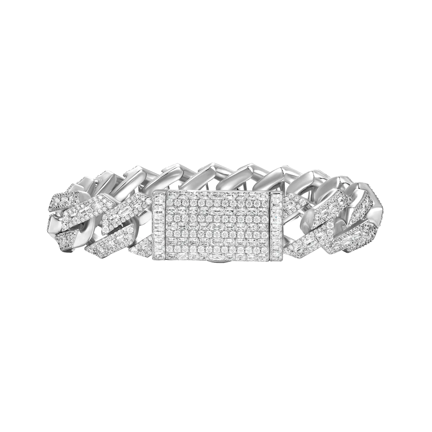 Halo Emerald Cut Prong Cuban Link Bracelet