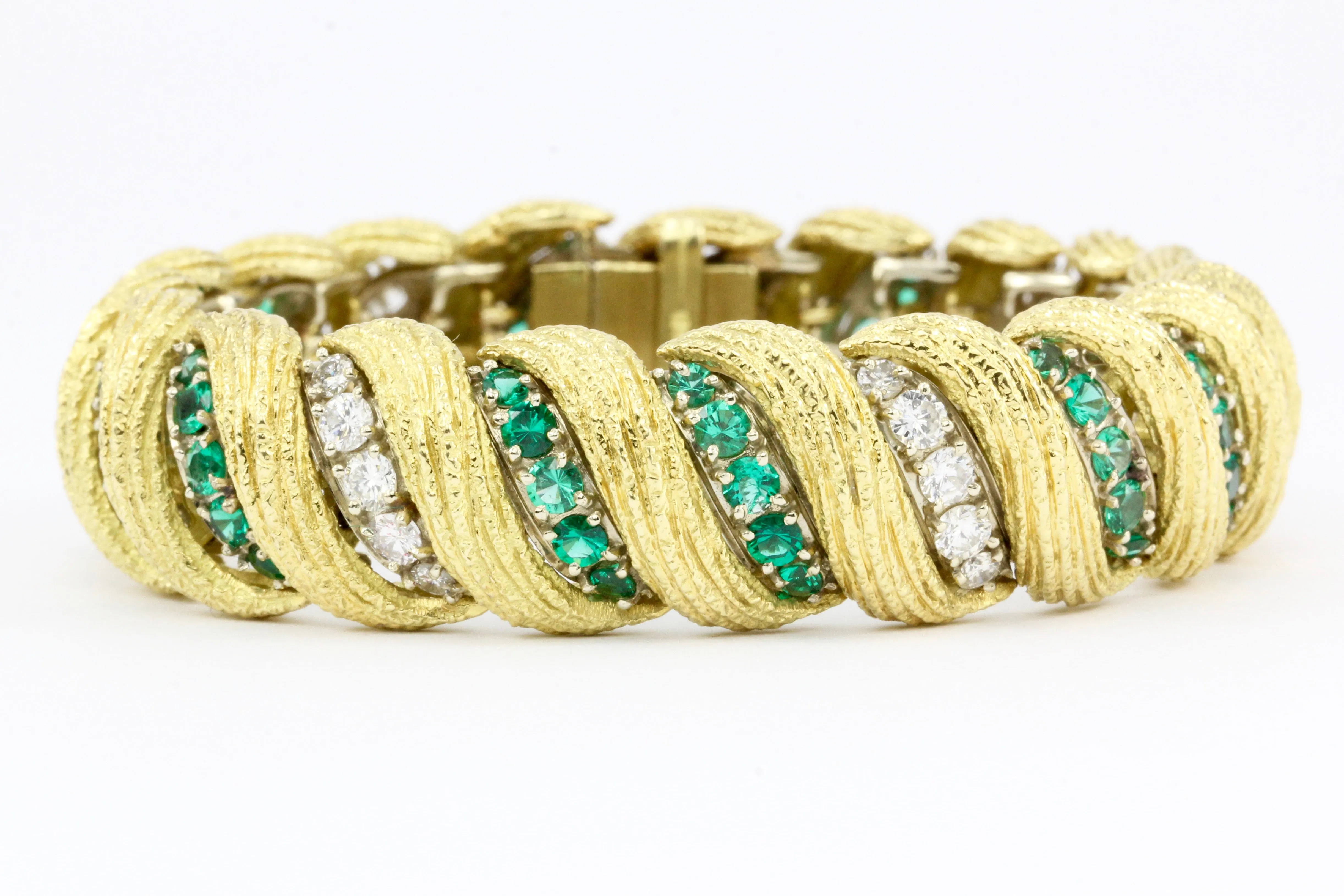 Hammerman Bros 18K Gold Diamond Emerald Barber Pole Tennis Bracelet