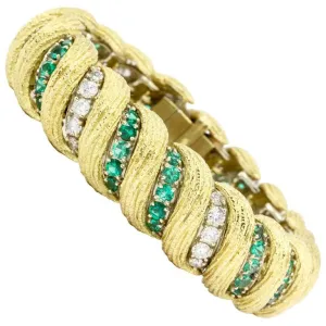 Hammerman Bros 18K Gold Diamond Emerald Barber Pole Tennis Bracelet