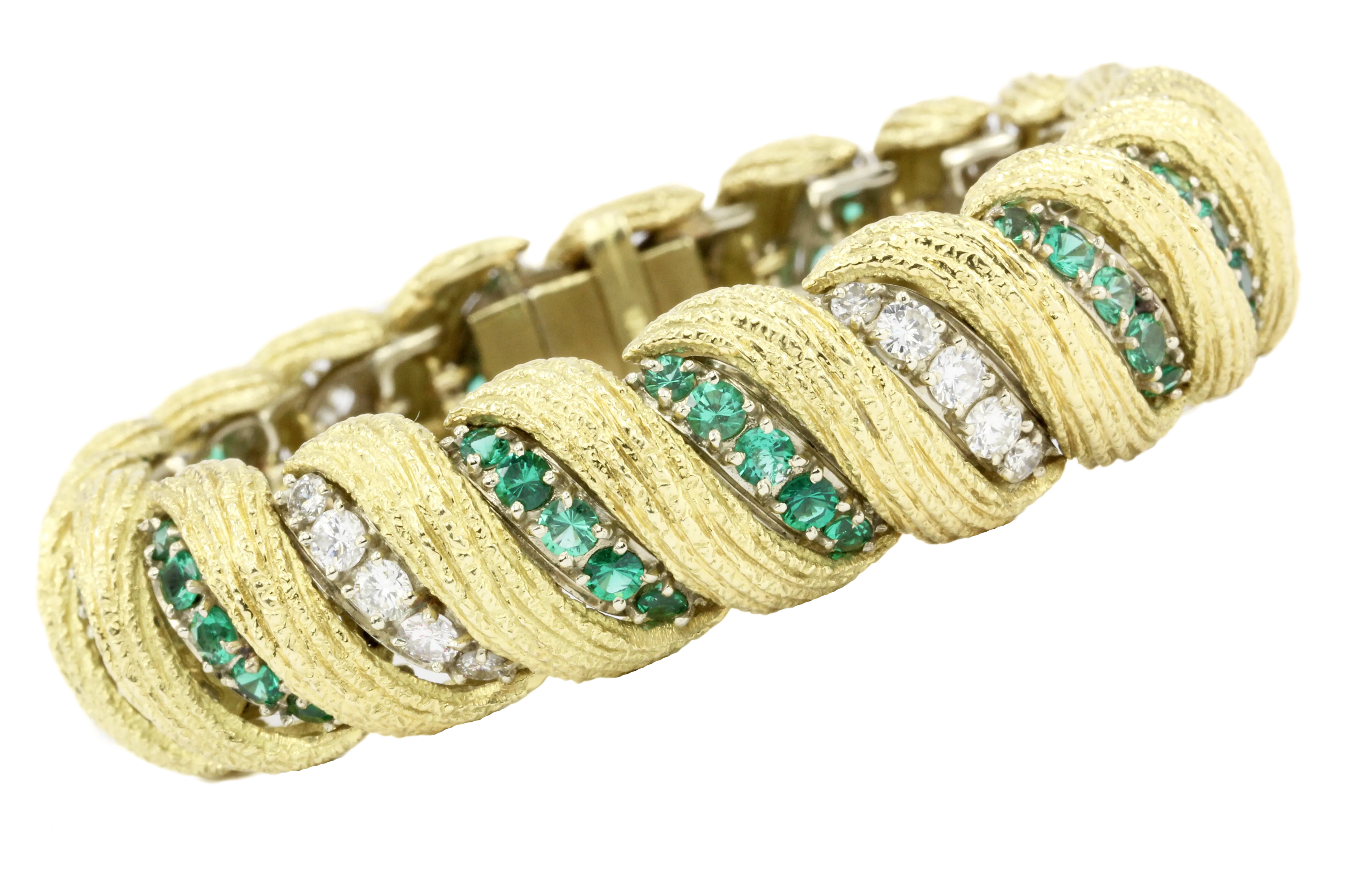 Hammerman Bros 18K Gold Diamond Emerald Barber Pole Tennis Bracelet