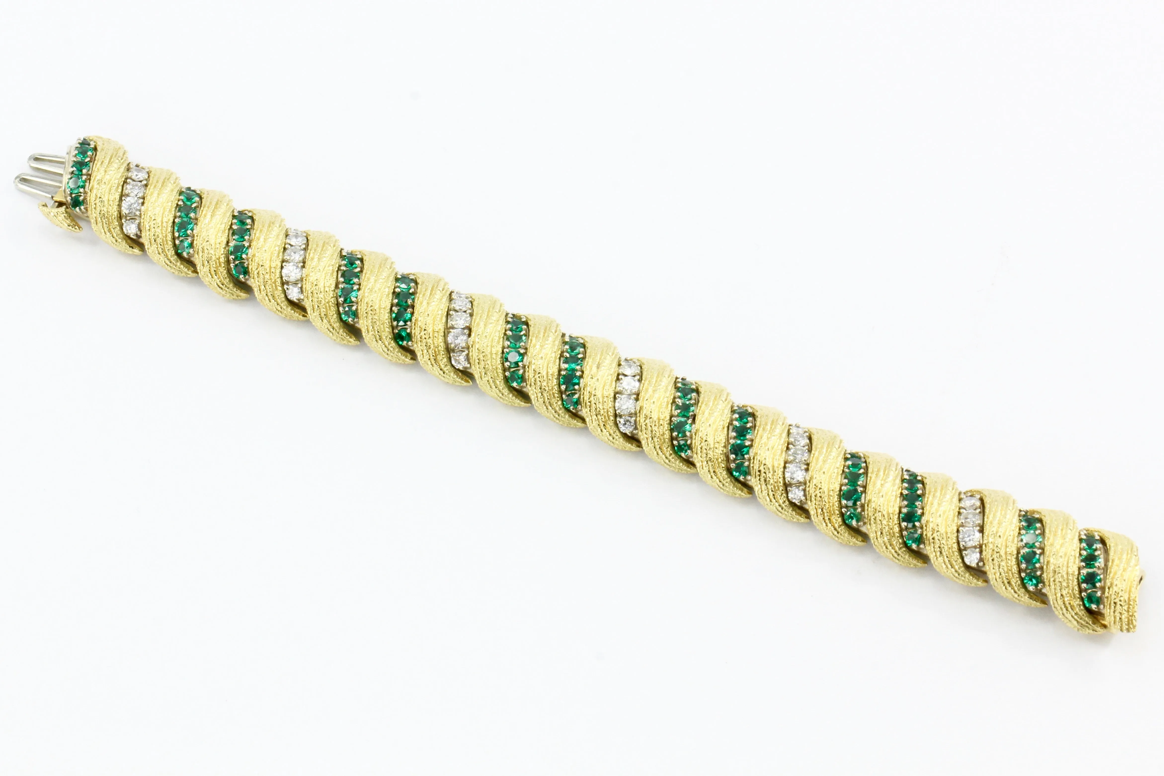 Hammerman Bros 18K Gold Diamond Emerald Barber Pole Tennis Bracelet