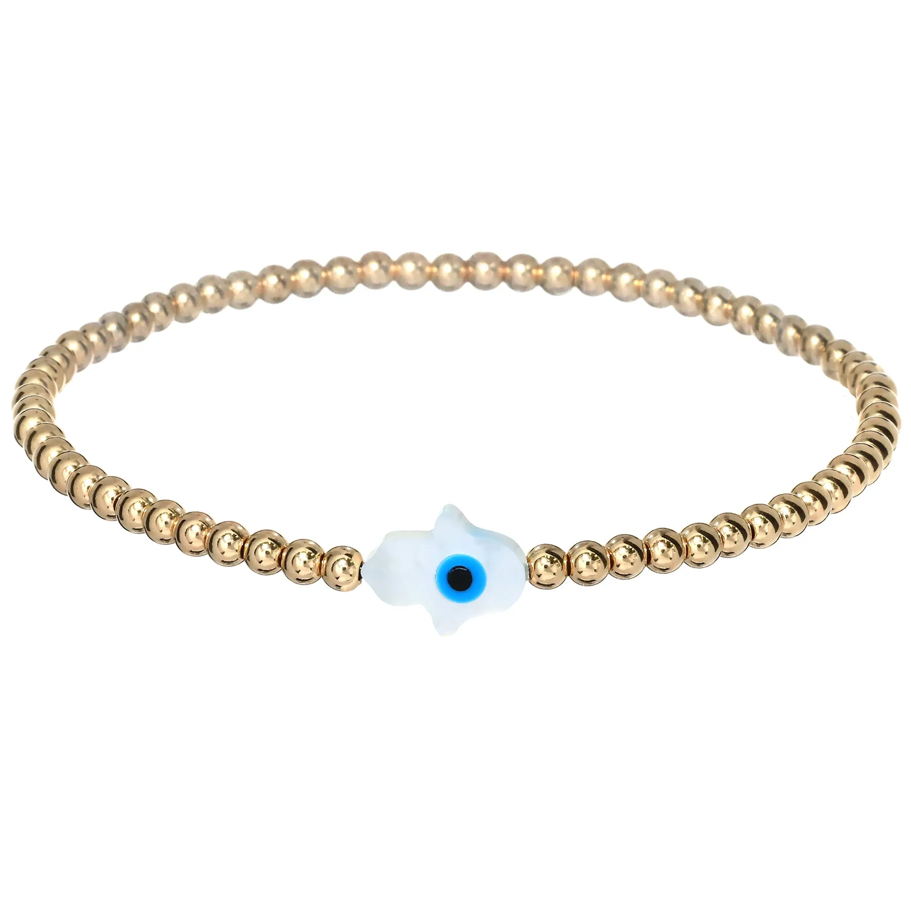 HAND EVIL EYE MOP | Opal Charm and 14K Gold Filled Beads Bracelet