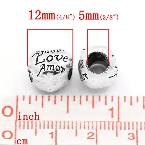 Heart Amour Love Amor Spacer European Bead Compatible for Most European Snake Chain Bracelet