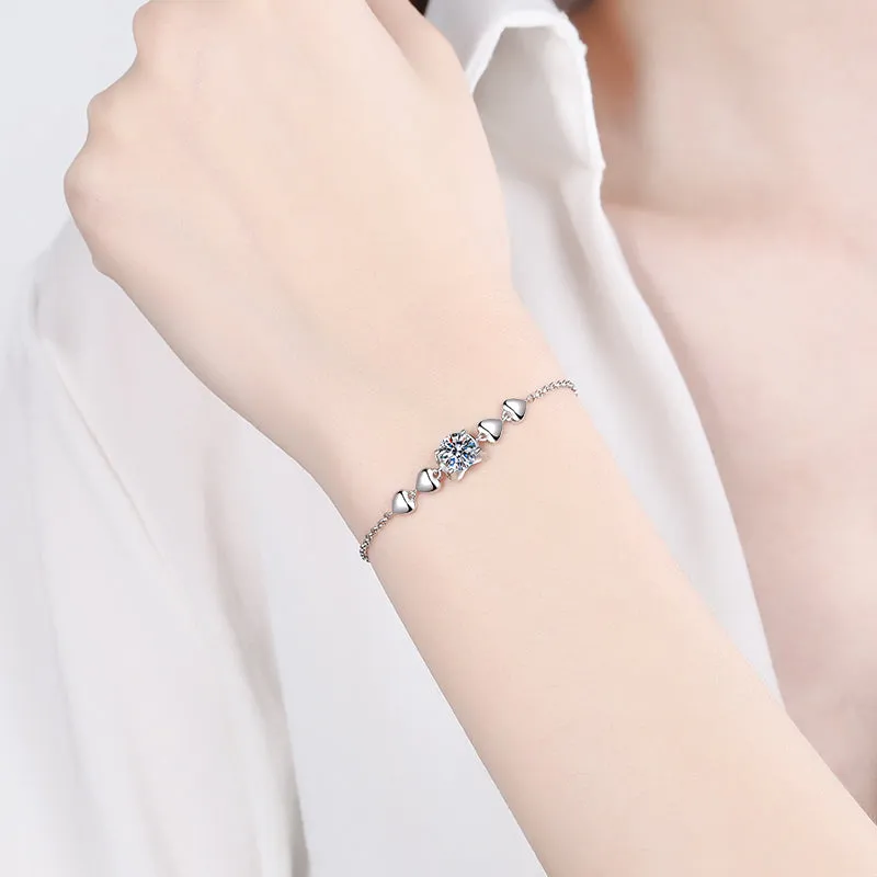 Heart Love Round Cut Moissanite Diamond Bracelet