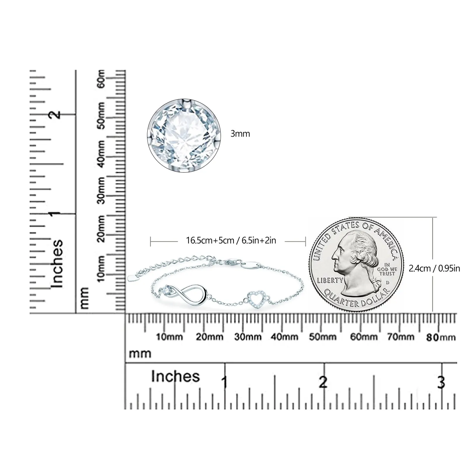 Heart Round Cut Moissanite Infinity Bracelet