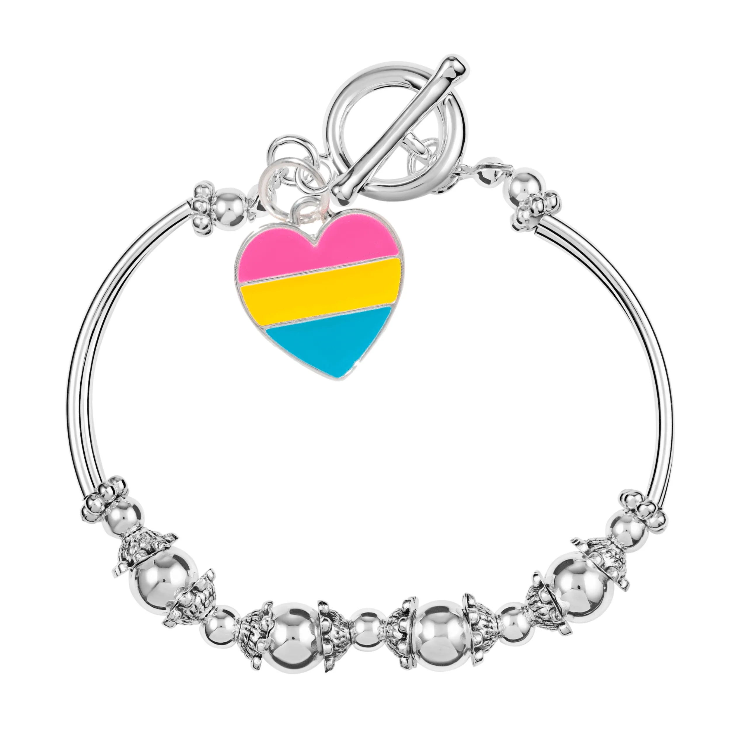 Heart-Shaped Pansexual Flag Charm Partial Beaded Bracelets (12 Bracelets)