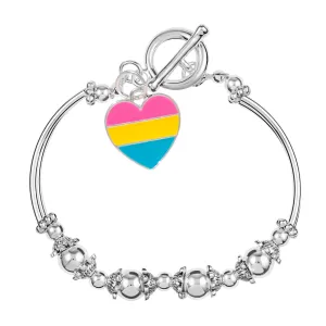 Heart-Shaped Pansexual Flag Charm Partial Beaded Bracelets (12 Bracelets)