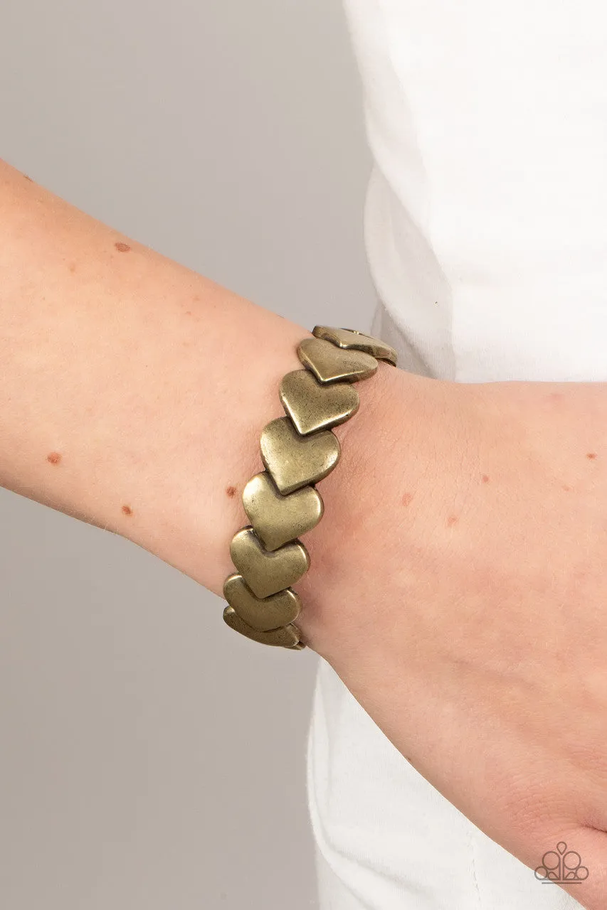 Hearts Galore - Brass - Overlapping Heart Paparazzi Cuff Bracelet