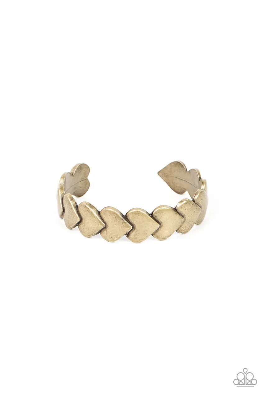 Hearts Galore - Brass - Overlapping Heart Paparazzi Cuff Bracelet