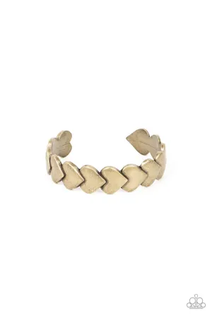 Hearts Galore - Brass - Overlapping Heart Paparazzi Cuff Bracelet