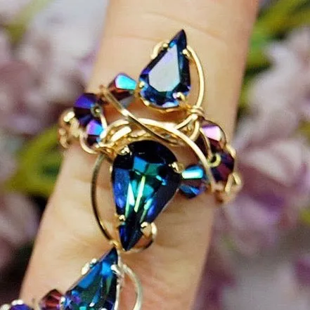 Heliotrope, Vintage Swarovski Crystal Ring, 2 Stone Handmade Ring , 14K GF US Size 6