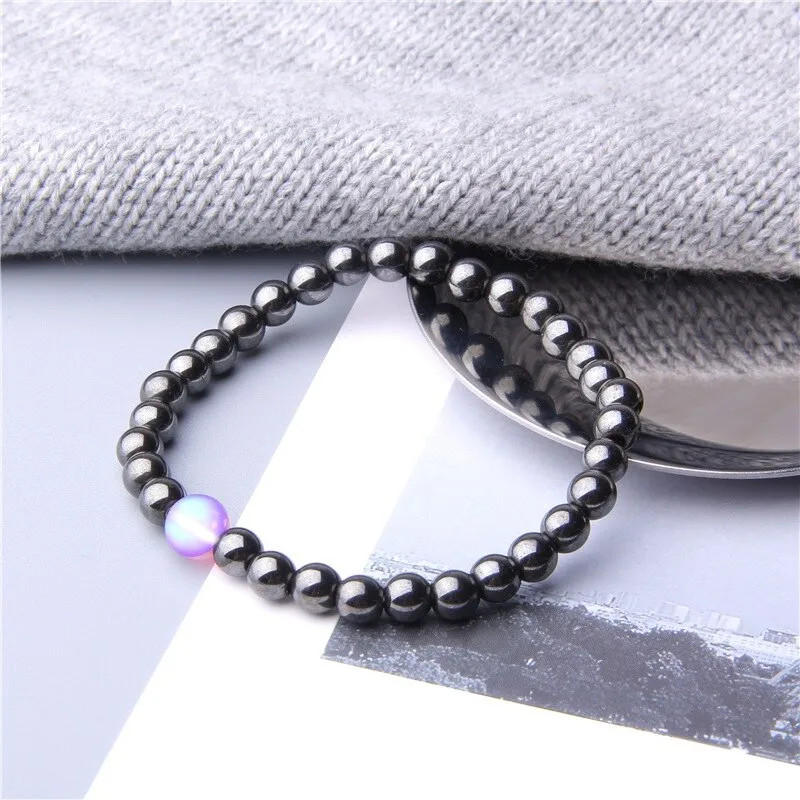 Hematite Bracelets Matte Rainbow Flash Moonstone