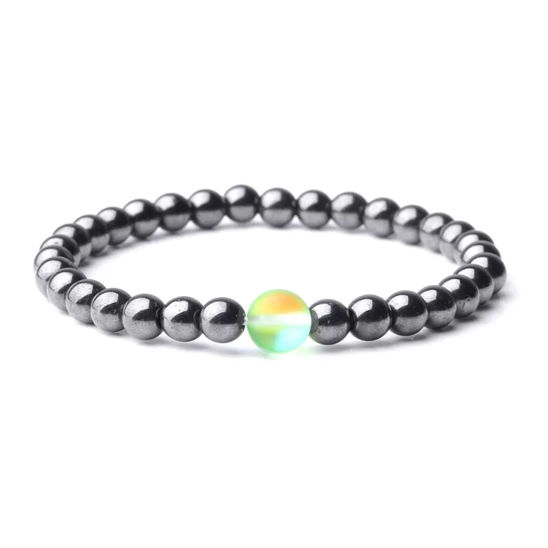 Hematite Bracelets Matte Rainbow Flash Moonstone