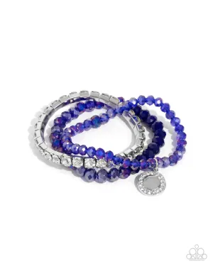 Heroic Haute - Blue - Faceted Bead White Rhinestone Silver Disc Paparazzi Stretchy Bracelet