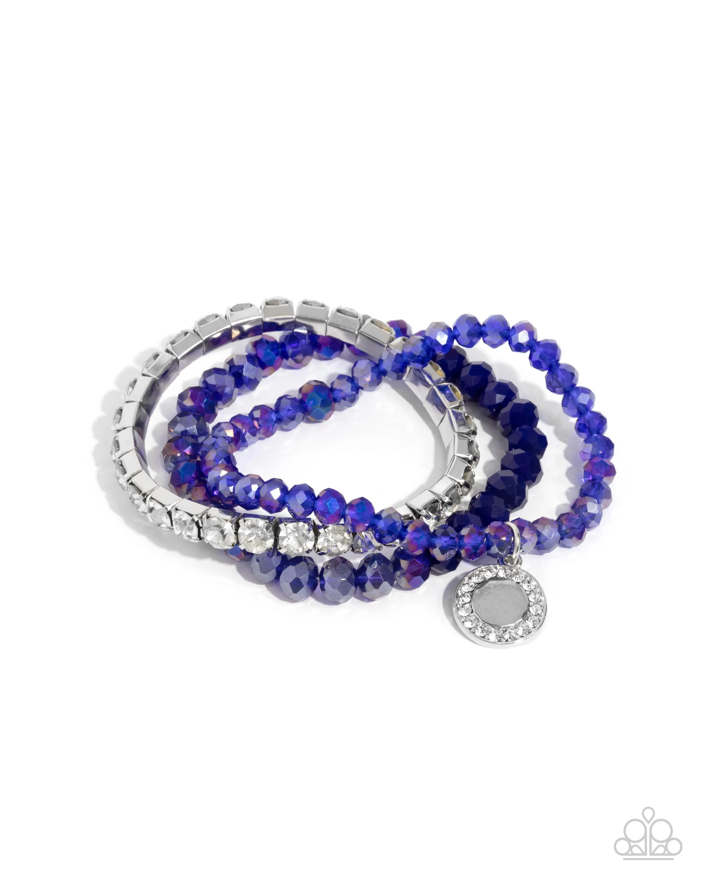 Heroic Haute - Blue - Faceted Bead White Rhinestone Silver Disc Paparazzi Stretchy Bracelet