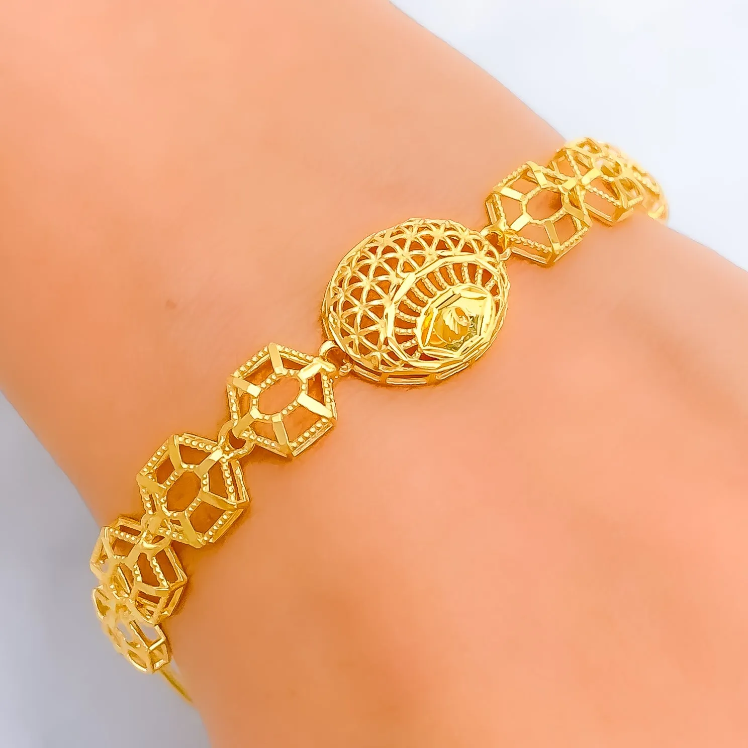 High Gloss Hexagonal 21k Gold Bracelet