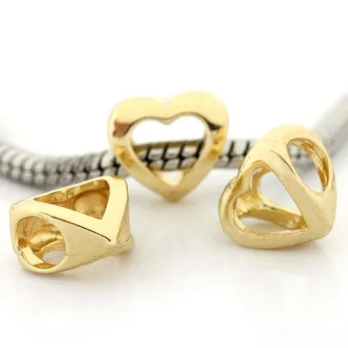 Hollow Heart Bead Spacer for Snake Chain Charm Bracelet