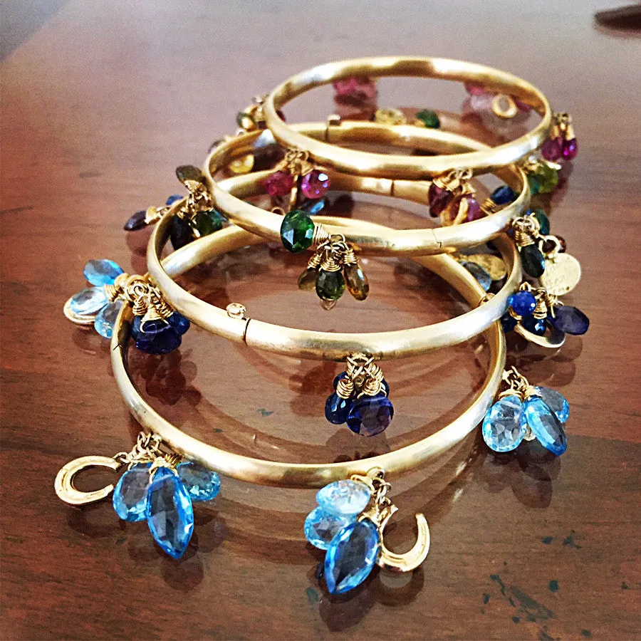 Horseshoe Bracelet, Blue Topaz 14k gold Bangle