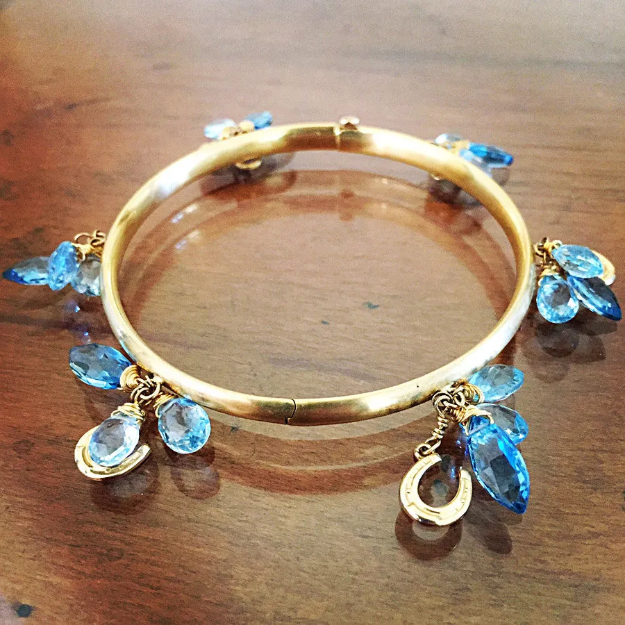 Horseshoe Bracelet, Blue Topaz 14k gold Bangle