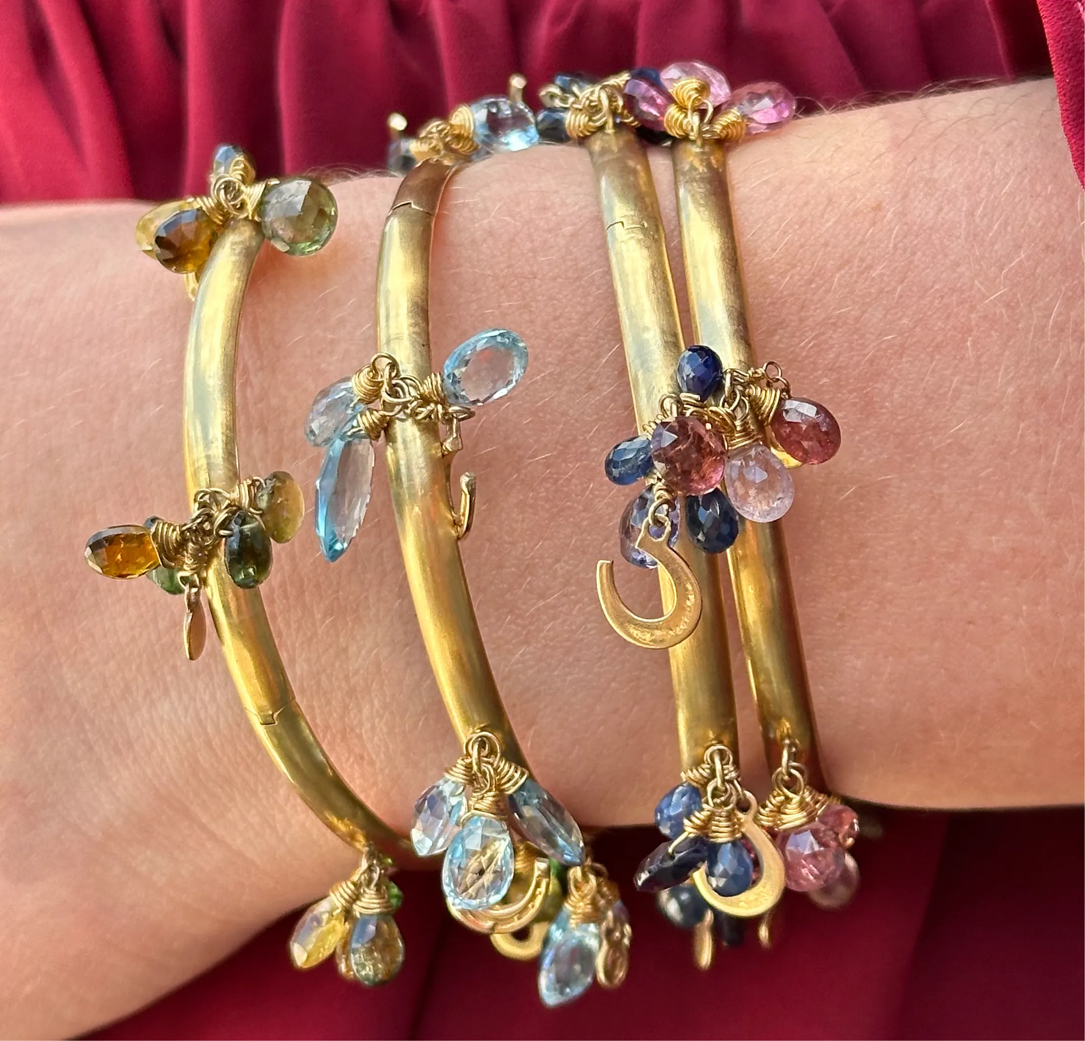 Horseshoe Bracelet, Blue Topaz 14k gold Bangle