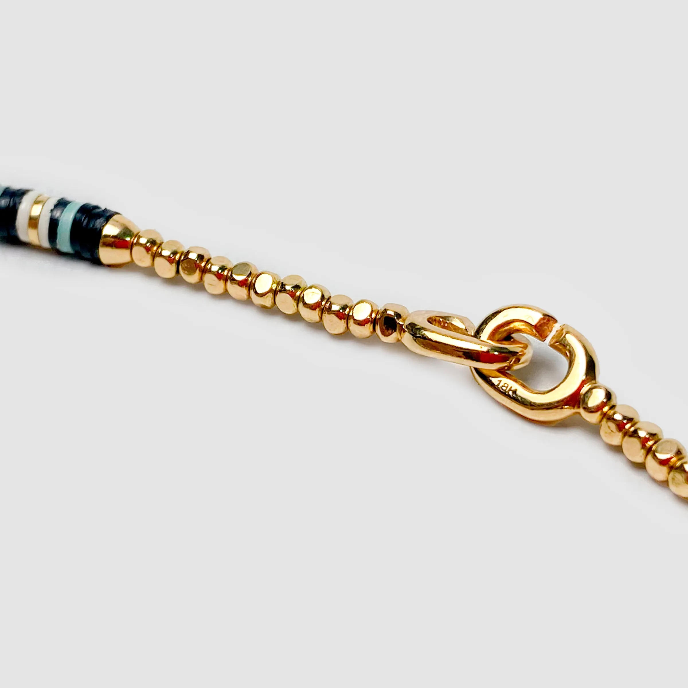 Housa Bracelet in Green Pattern with 18k Yellow Gold Discs and White Diamonds