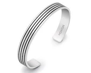 Hoxton Stripe Silver Mens Cuff Bracelet