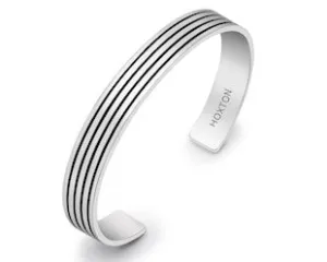 Hoxton Stripe Silver Mens Cuff Bracelet
