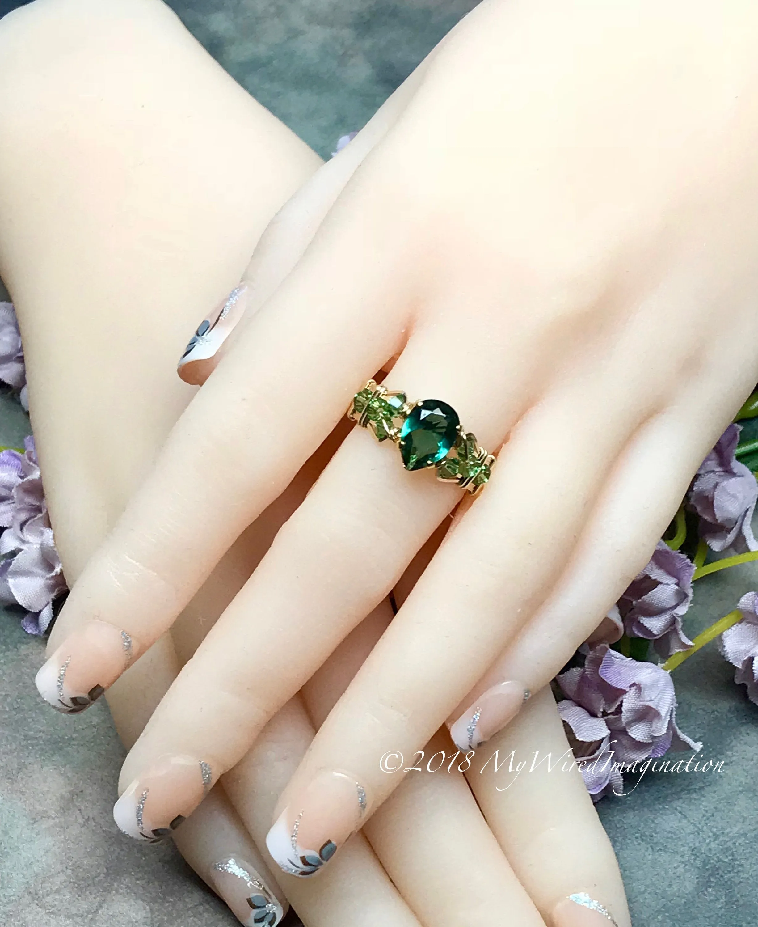 Hydrothermal Green Quartz, Emerald Green Hand Crafted Wire Wrapped Ring