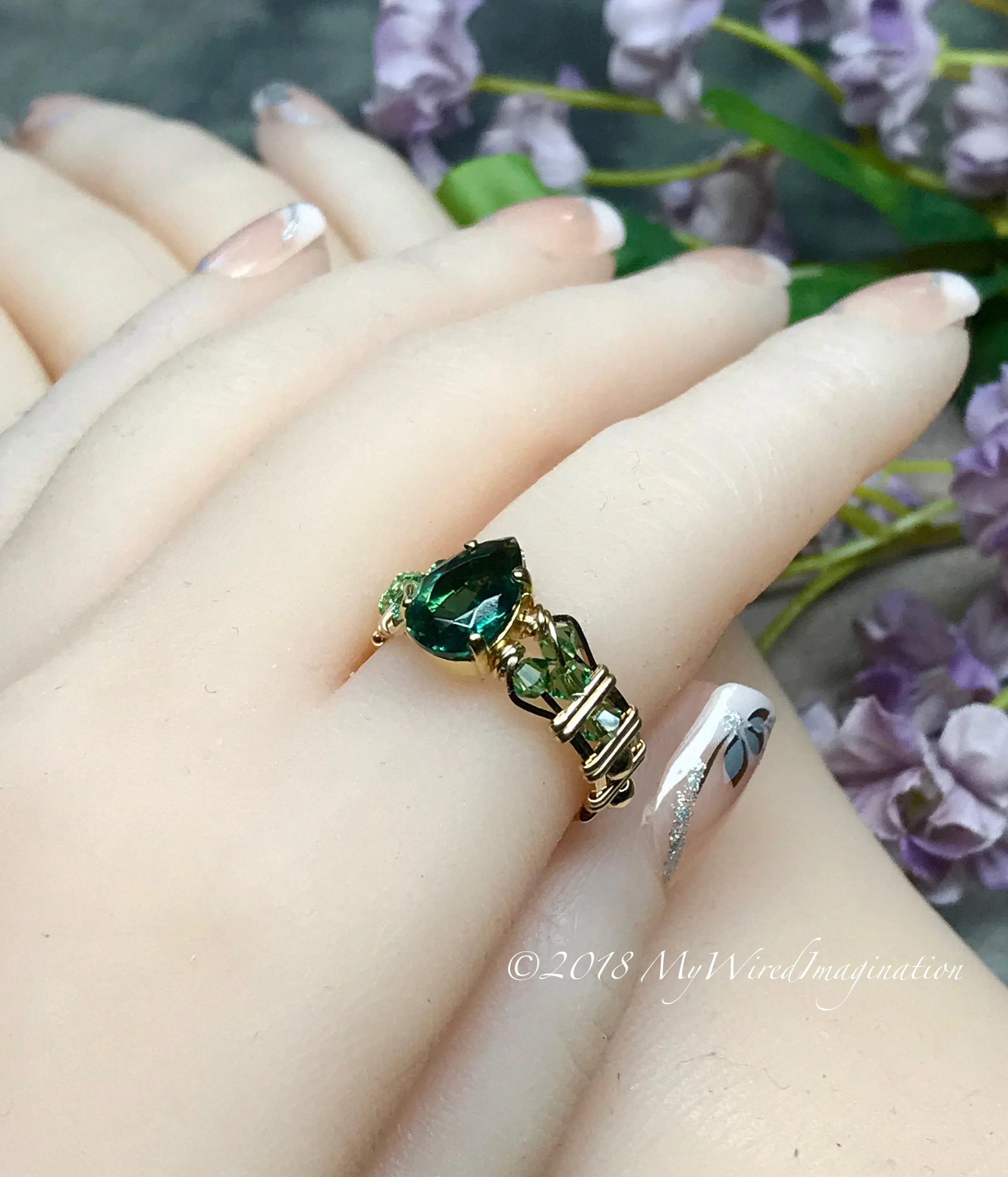 Hydrothermal Green Quartz, Emerald Green Hand Crafted Wire Wrapped Ring