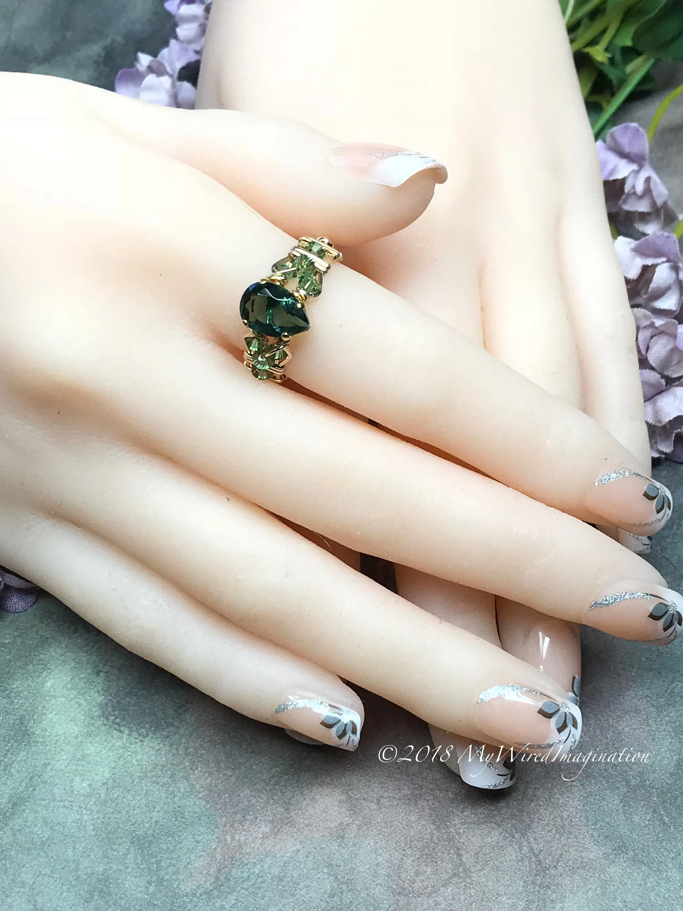 Hydrothermal Green Quartz, Emerald Green Hand Crafted Wire Wrapped Ring