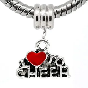 I Love to Cheer European Bead Compatible for Most European Snake Chain Bracelet