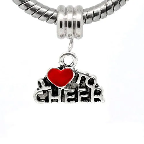 I Love to Cheer European Bead Compatible for Most European Snake Chain Bracelet