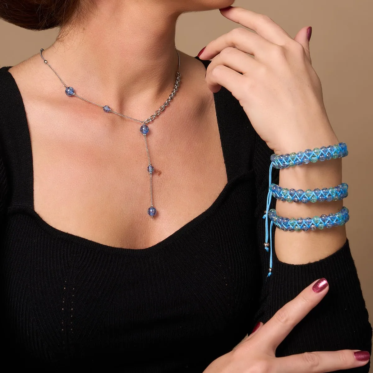 Indigo Glacier | Indigo x Arctic Blue | Double Firefly Glass Bracelet