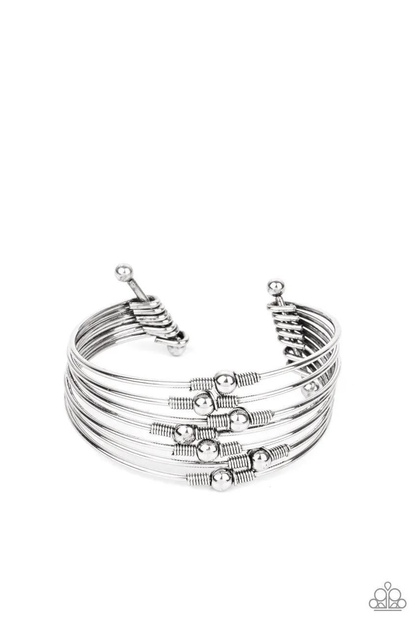 Industrial Intricacies - Silver - Beaded Paparazzi Cuff Bracelet