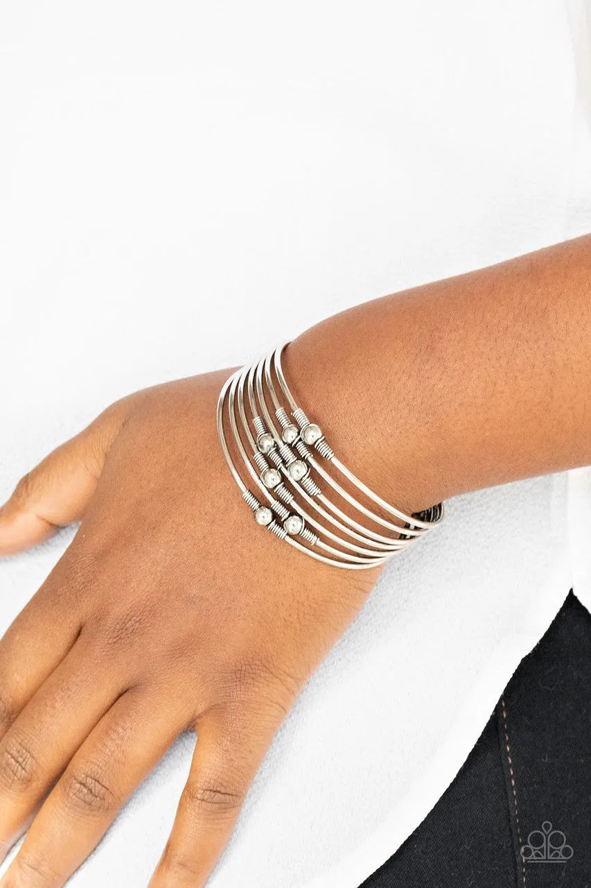 Industrial Intricacies - Silver - Beaded Paparazzi Cuff Bracelet