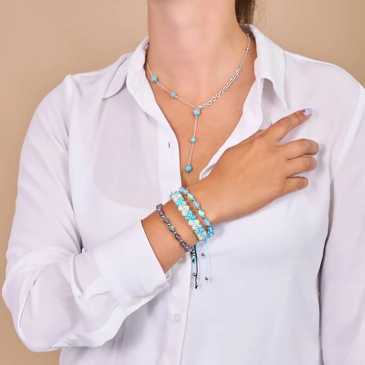 Into the Clouds | Cerulean x Ivory | Double Firefly Glass Bracelet