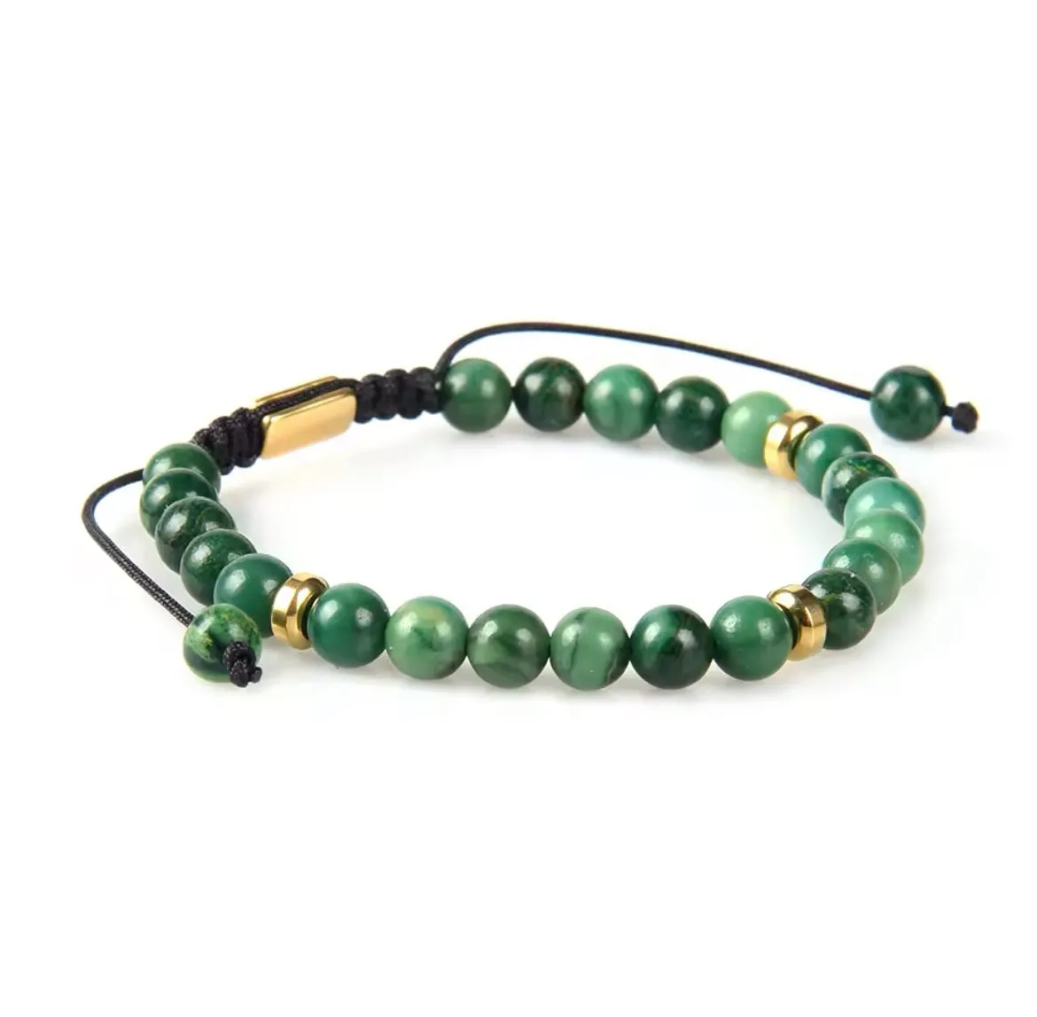 Jade Stone 6 mm & Gold Beads Bracelet