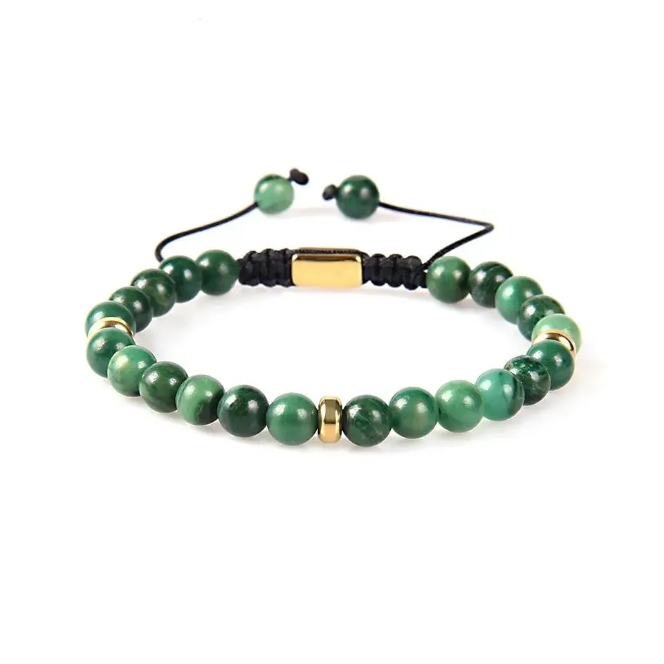 Jade Stone 6 mm & Gold Beads Bracelet