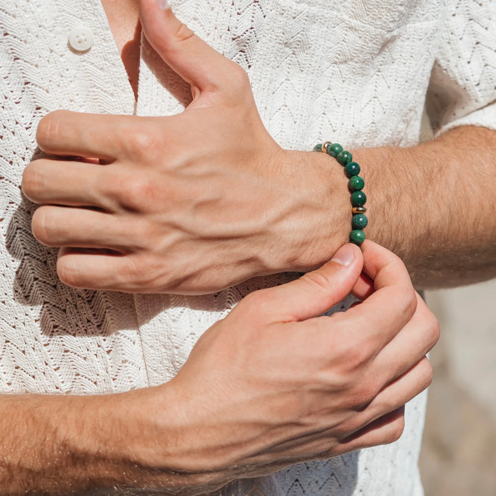 Jade Stone 8 mm & Gold Beads Bracelet