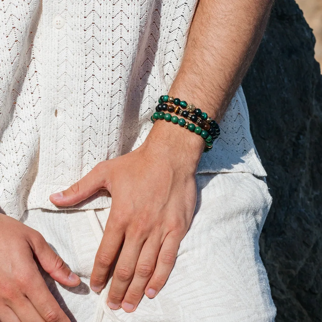 Jade Stone 8 mm & Gold Beads Bracelet
