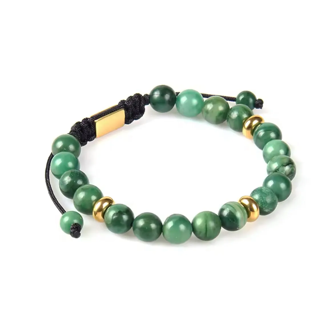 Jade Stone 8 mm & Gold Beads Bracelet