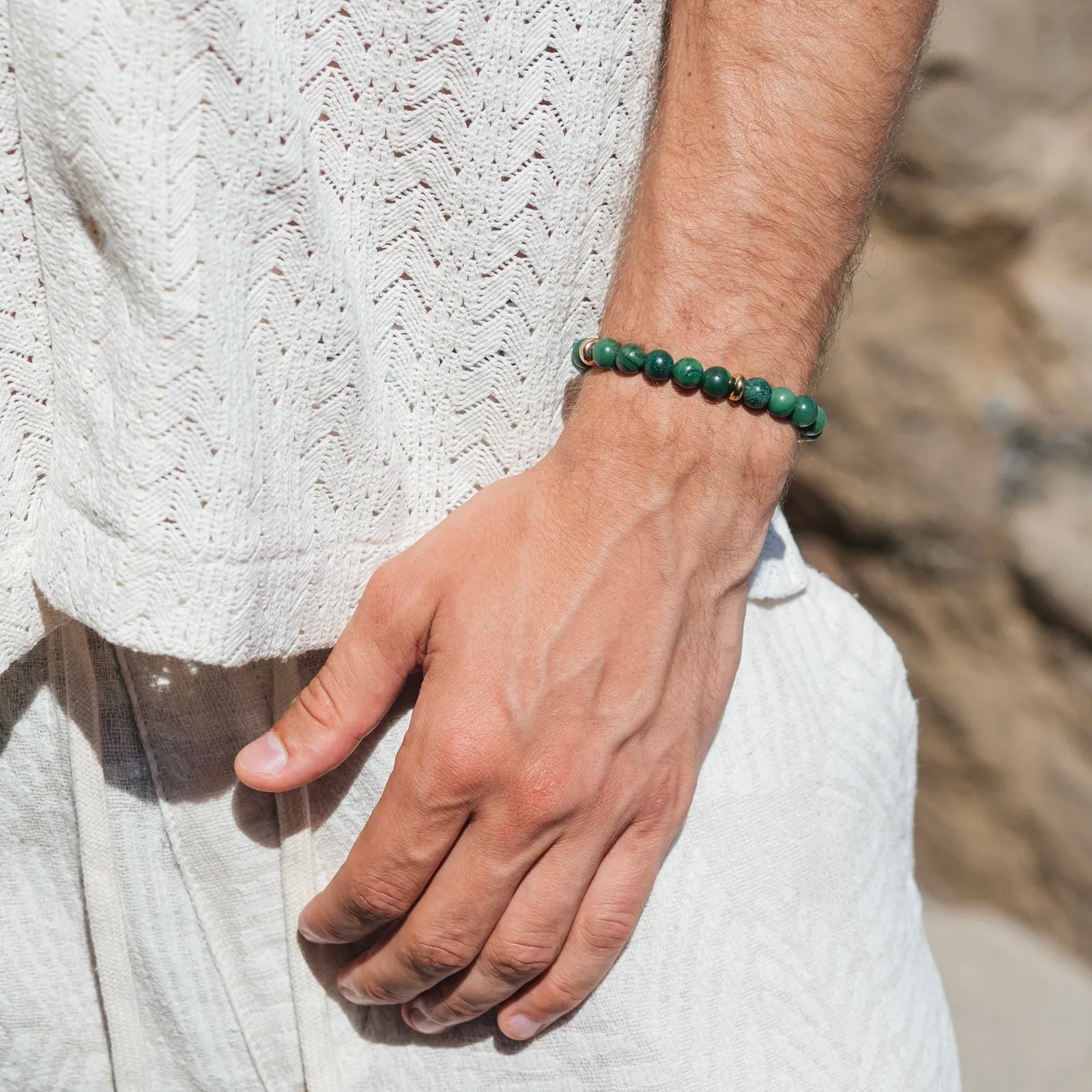Jade Stone 8 mm & Gold Beads Bracelet